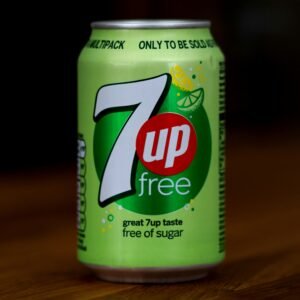 High-quality close-up photo of a 7up Free can showcasing its vibrant branding and packaging.