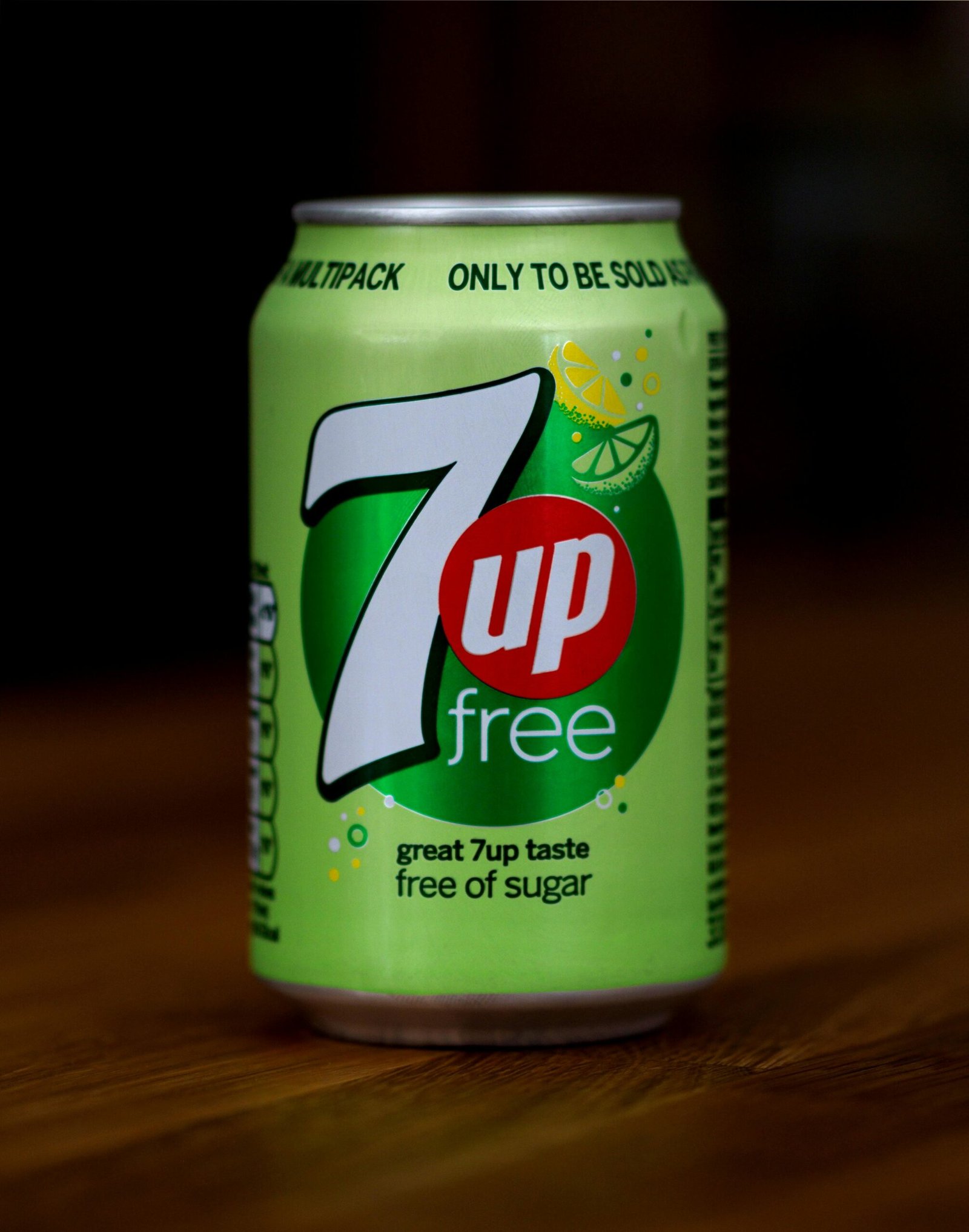 High-quality close-up photo of a 7up Free can showcasing its vibrant branding and packaging.